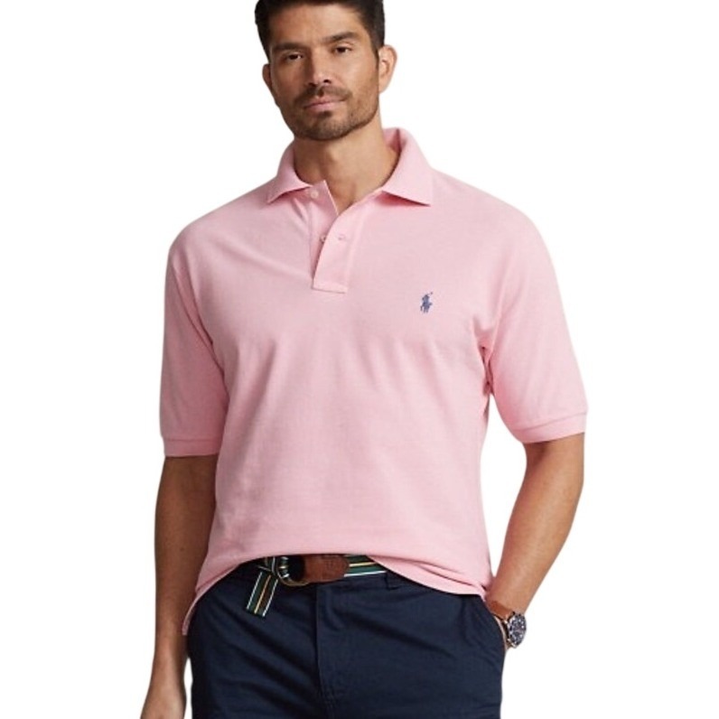 Polo Ralph Lauren Mens Pink Classic Fit Short Sleeve Mesh Polo Shirt Xxl 2x Big